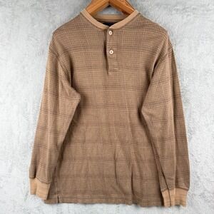 Britches Great Outdoors Henley Shirt Mens XL Tan Plaid L/S Casual Vintage‎